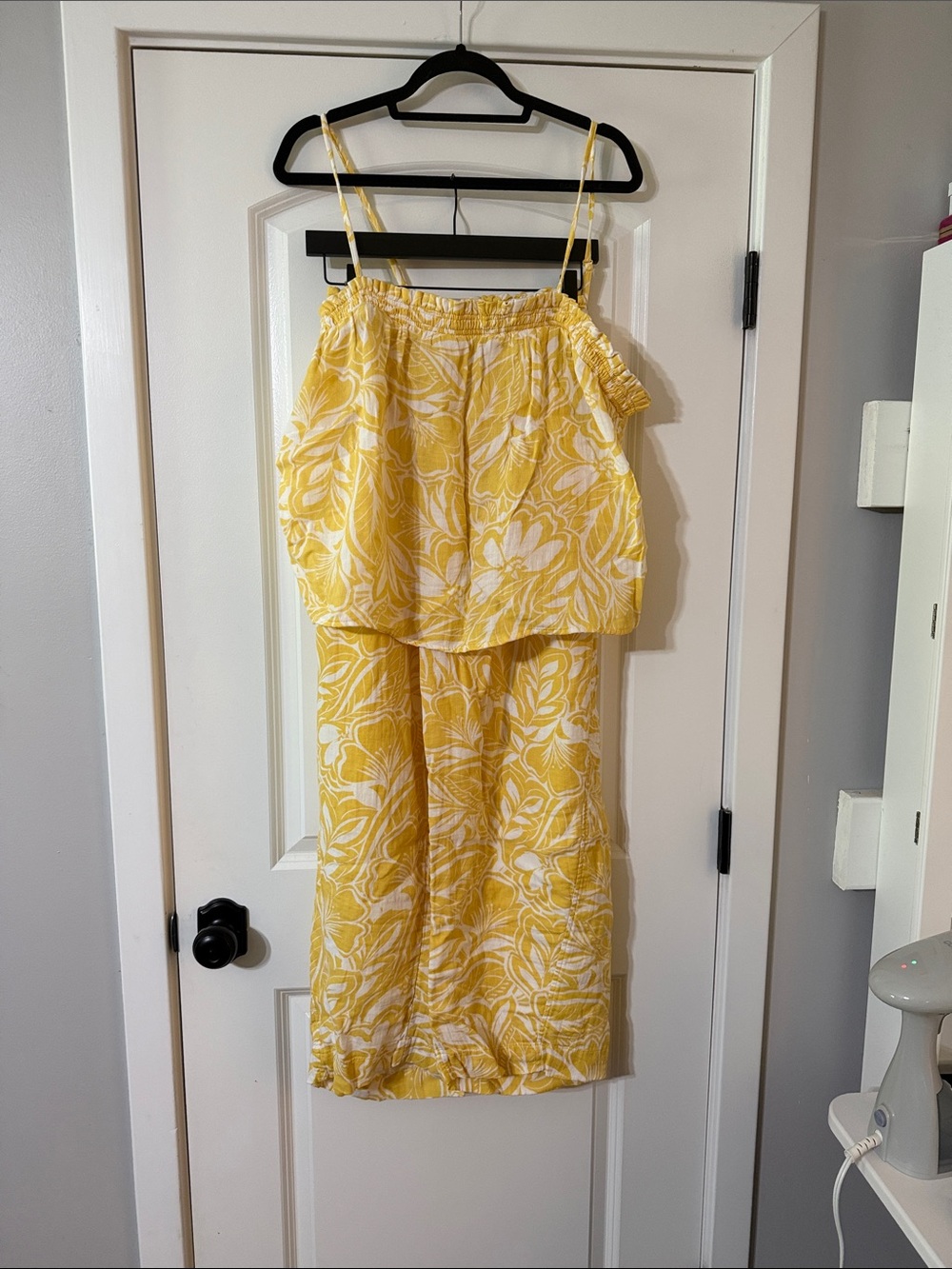 Old Navy Yellow Floral Wide-Leg Jumpsuit with Spaghetti Straps